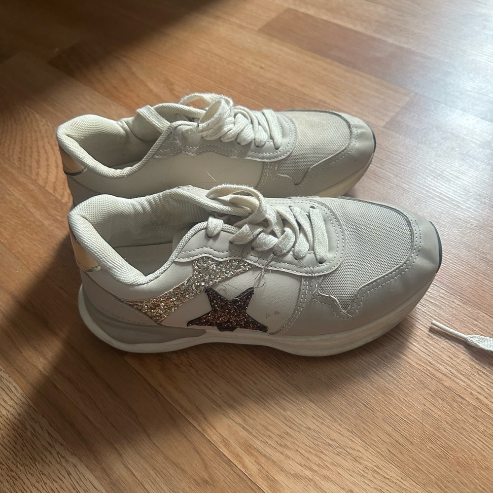 Stylish Cream and Gold Sneakers